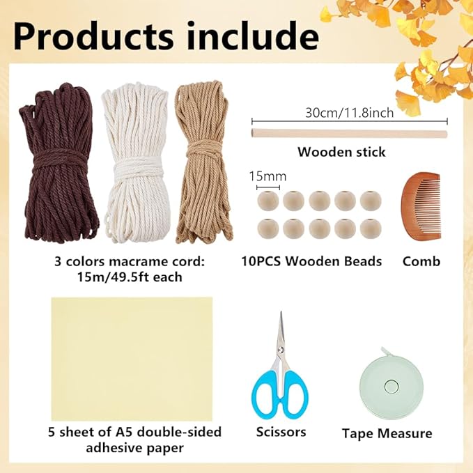 FREEBLOSS DIY Macrame Leaf Wall Hanging Beginners Macrame Kit Leaf Woven Tapestry Feather Wall Hanging DIY Macrame Kit for Adults Birthday Gift (Grey&White)