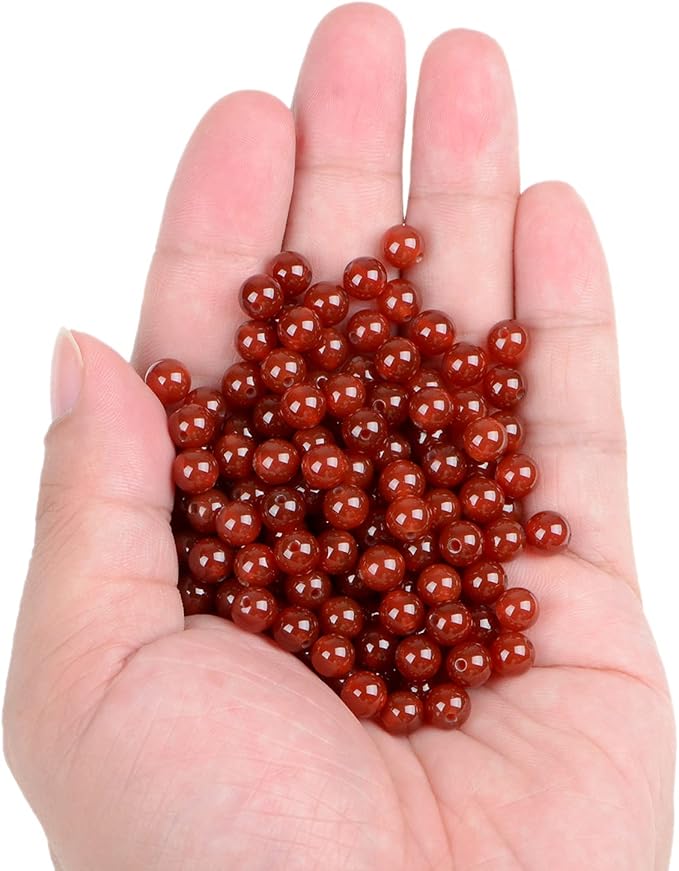 bymitel 210pcs natural crystal beads stone gemstone round energy healing loose beads with stretch cord for jewelry making bracelets anklets (carnelian, 6mm 210pcs)