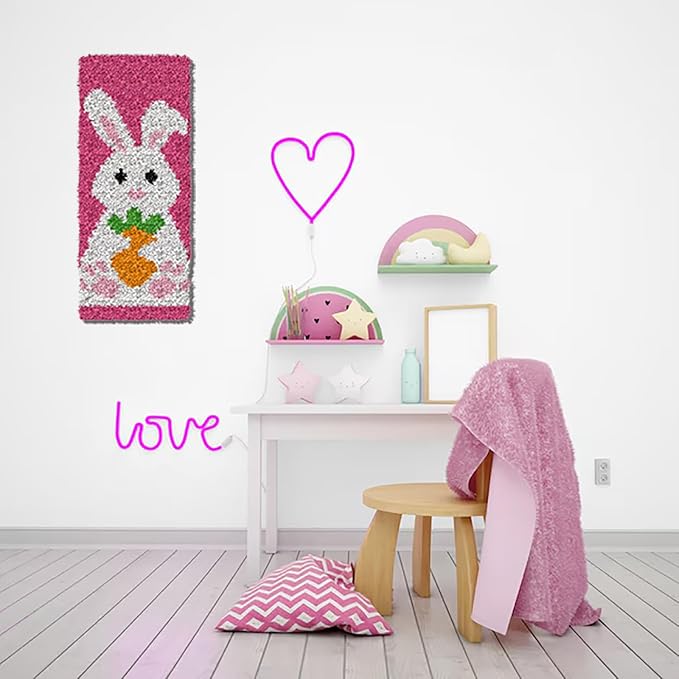 YP Latch Hook Kits for Adults DIY Rug Tapestry Kits with Printed Canvas Embroidery Kits Festival Gifts Home Decoration (Rabbit, 17.3inch X 7.5inch)