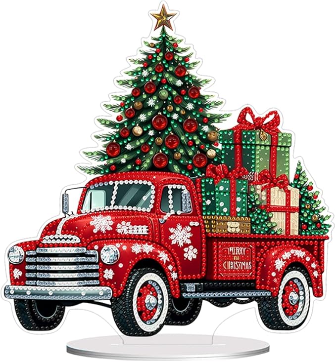 hyzsj Diamond Art Painting Tabletop Decoration, DIY 5D Christmas Truck Desktop Diamond Art Painting Kit,Arts Crafts for Home Office Tabletop Decor Gift ﻿