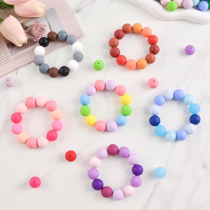 ZIFTY 150Pcs Silicone Beads for Keychain Making Kit 15mm Bulk Loose Round Rubber Silicone Focal Beads for Pens, Necklace Bracelet Making Kit, Jewelry, Art, Crafts, DIY(Pink)