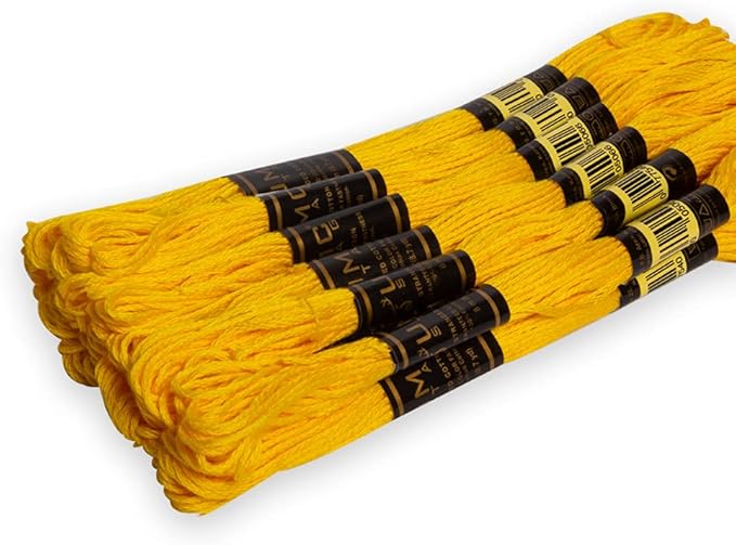 Pack of 12 Premium Embroidery Thread | 100% Egyptian Cotton Premium Skeins | Cross Stitch Embroidery Floss | Oeko TEX Certified Stranded Cotton | (Canary Yellow 298)