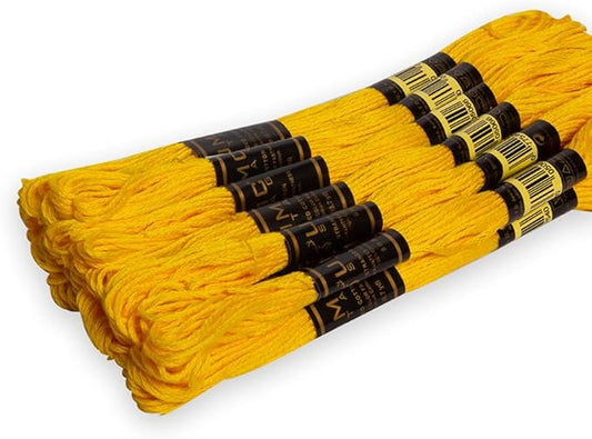 Pack of 12 Premium Embroidery Thread | 100% Egyptian Cotton Premium Skeins | Cross Stitch Embroidery Floss | Oeko TEX Certified Stranded Cotton | (Canary Yellow 298)