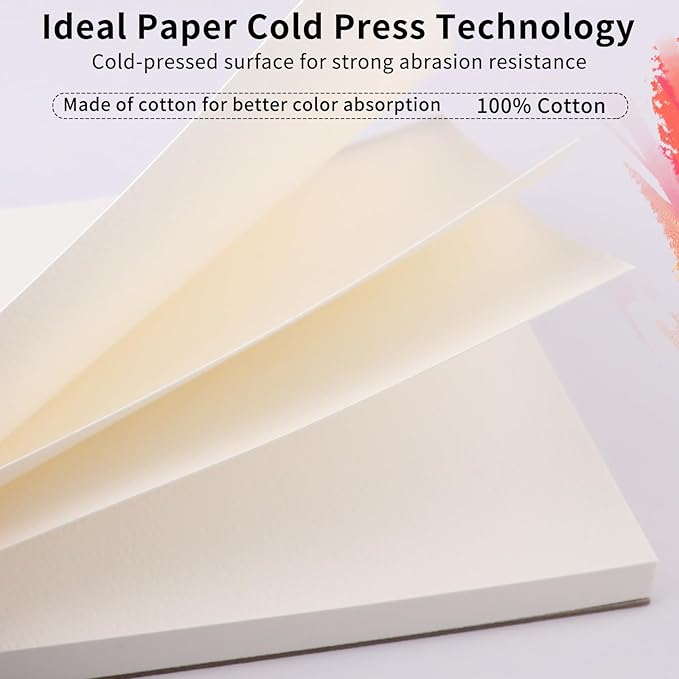 30 Sheets A4 Watercolor Paper Pad(12" x 9"), 140 LB/300 GSM, 100% Cotton Cold Pressed Watercolor Paper for Watercolor Drawing, Mixed Media, Art Journaling, Gouache Ink