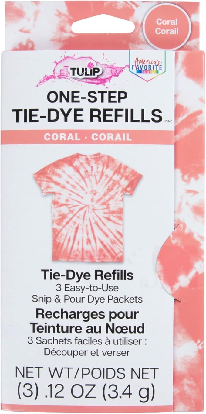 Tulip One-Step Tie-Dye Kit , 3 Fabric Dye Refill Packs, Packs, Coral
