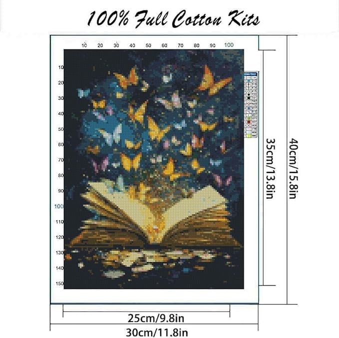 MYBISYMQQ Flower Stamped Cross Stitch Kits, DIY Book Cross Stitch Ornament Kits for Adults Beginners, Counted Embroidery Needlepoint Kits Home Decor 15.7x11.8 inch