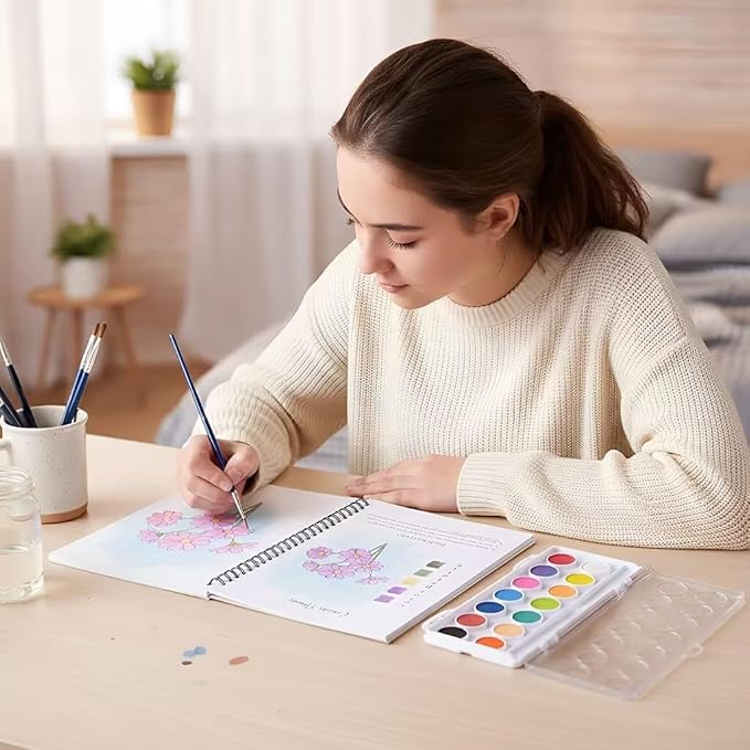 Watercolor Workbook,15 Flower Patterns of Original DIY Designs,Beginner-Friendly Water Color Workbooks,Water Coloring Book for Adults