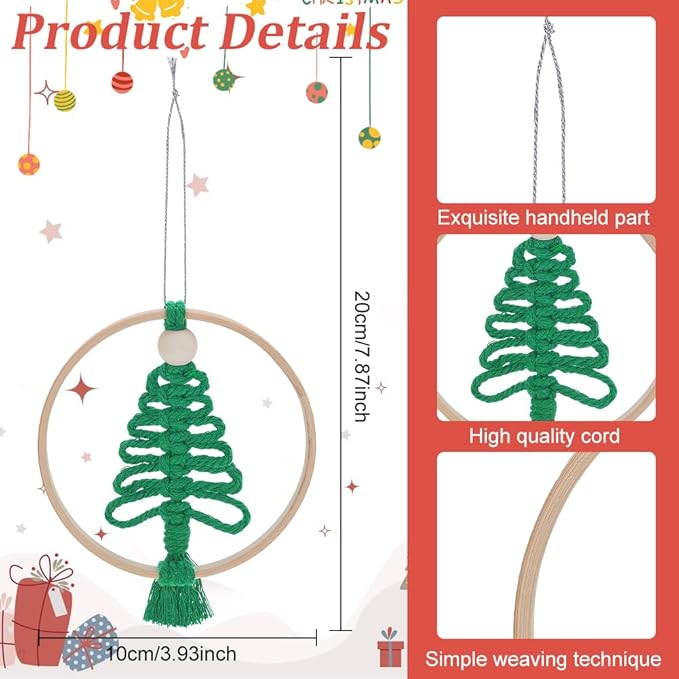 ACRNIGHEET 6 PCS Christmas Tree Macrame Kit for Adults Beginners DIY Christmas Tree Boho Wall Hanging Decor with Instruction Handmade Xmas Crafts Home Ornaments Kit for Holiday