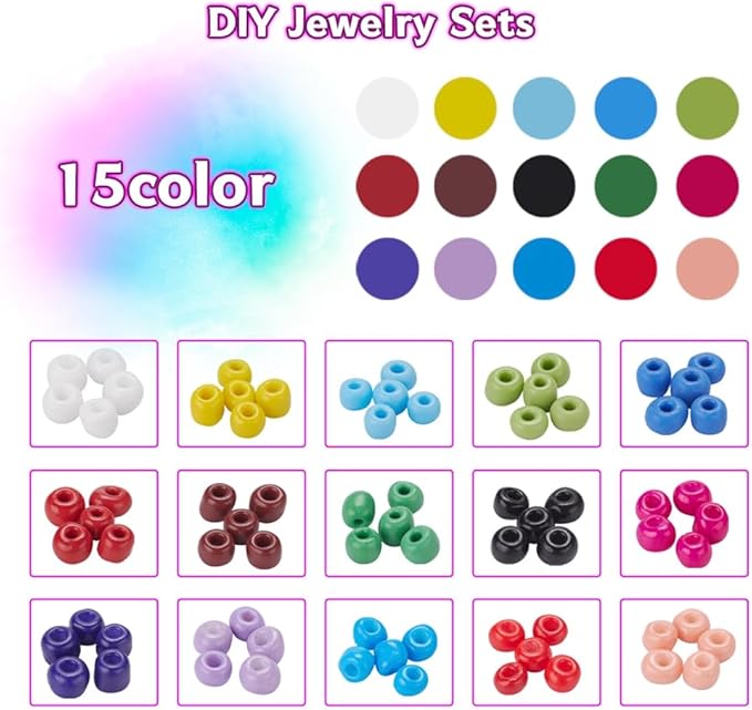 1950 Pcs 4mm Glass Seed Beads Bracelet Making Kit, Small Beads Friendship Jewelry Craft Kit with Lobster Clasps, Jump Rings & Elastic Cord, DIY Art Craft Gift for Girls