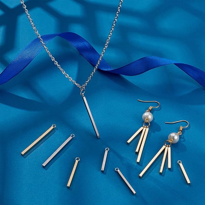 UNICRAFTALE 36Pcs 3 Sizes 2 Colors Stainless Steel Long Bar Shape Pendants Long Vertical Cubic Drop Dangle Earring Metal Smooth Pendants for Jewelry Making