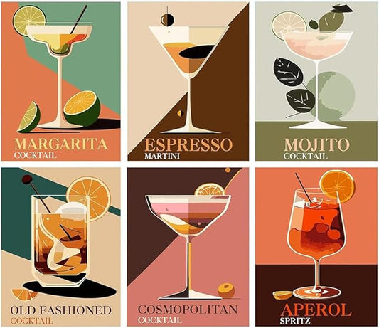 6 pack cocktail cross stitch kits for adults beginner,counted cross stitch kits printed stitching cute patterns dimensions needlepoint art crafts embroidery kits for adults beginners (9.8x13.7 inch)