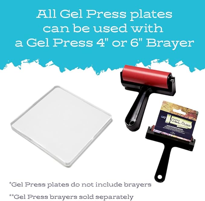 gel press monoprinting print plate - 6” x 6” gel plate - printmaking supplies - reusable gel printing plate for press art for card making, scrapbooking, journaling, arts and crafts, home decor