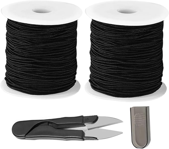 0.8mm Elastic String for Bracelets, Strong Stretchy Bracelet String for Pony Kandi Letter Beads, Black Stretch Elastic Cord Thread with Scissors for Bracelet Making (Black 0.8mm)