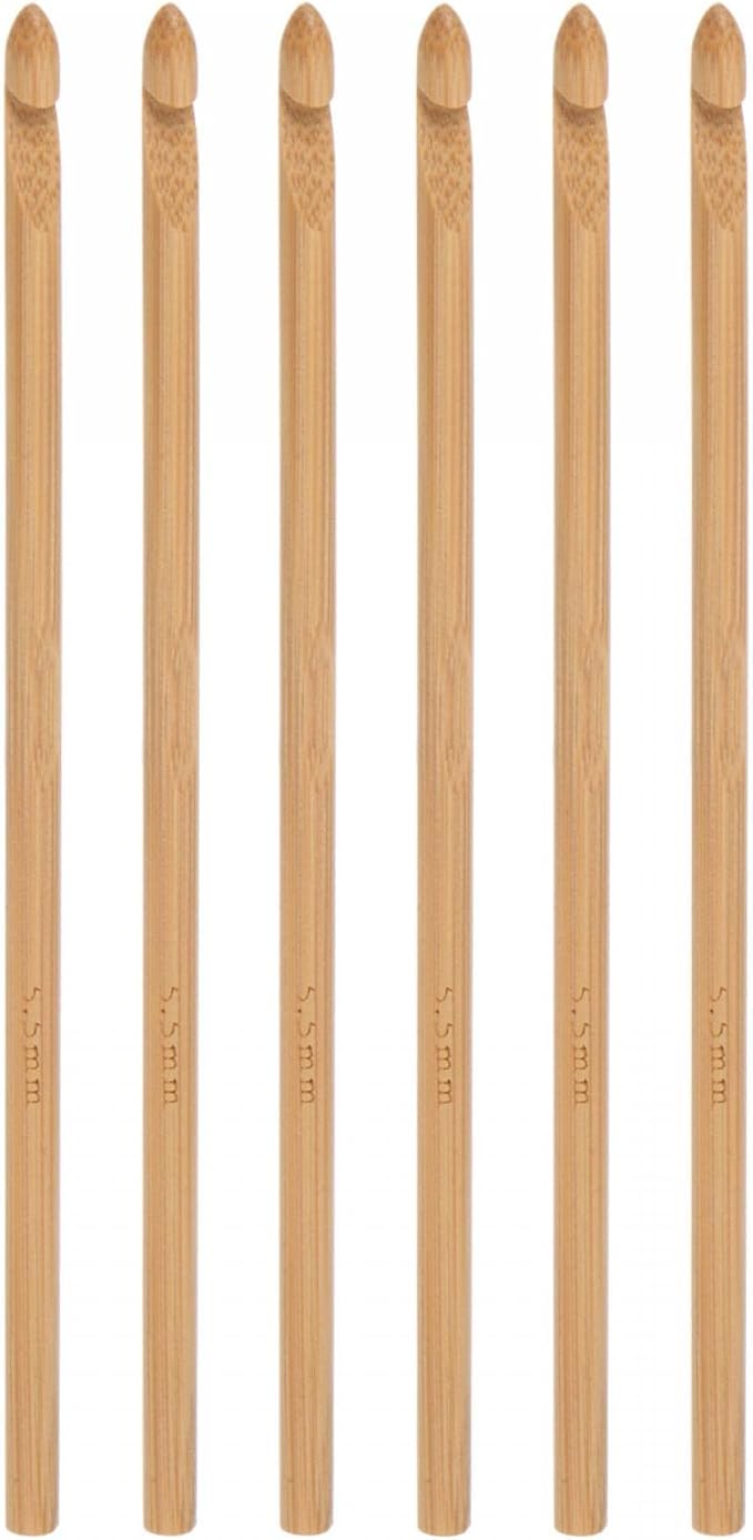 uxcell Wooden Bamboo Crochet Hook 5.5mm US Size I (Size 9) Knitting Crochet Needles for DIY Craft Yarn 6Pcs