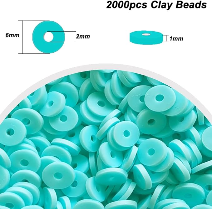 2000pcs Light Lake Blue Clay Beads for Bracelets Making Heishi Polymer Disc Bead Flat Spacer 6mm for Jewelry Earrings DIY Crafts