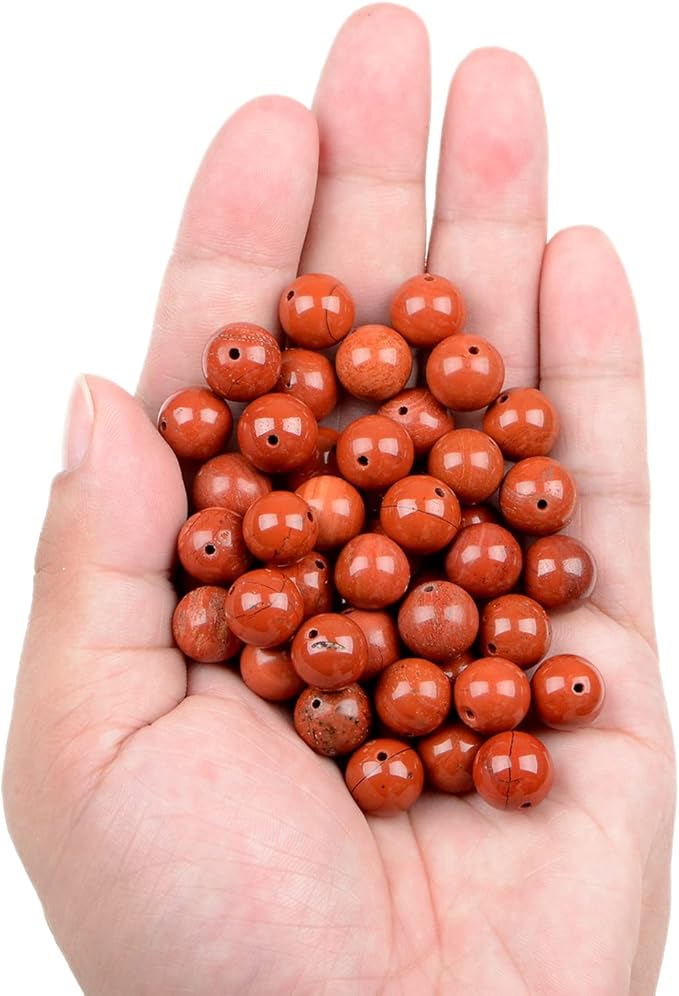 bymitel 90pcs natural crystal beads stone gemstone round energy healing loose beads with stretch cord for jewelry making bracelets anklets (red jasper, 10mm 90pcs)