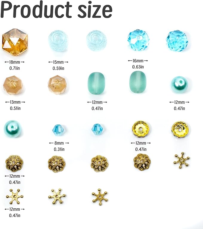 Glass Beads for Bracelets Jewelry Making Adults Keychains Bead Strand Large Unique Crystal Assortment for Craft Rondelle Faceted Flat Crackle Sparkly Bling Cute Pretty Beading Kit (Aqua)