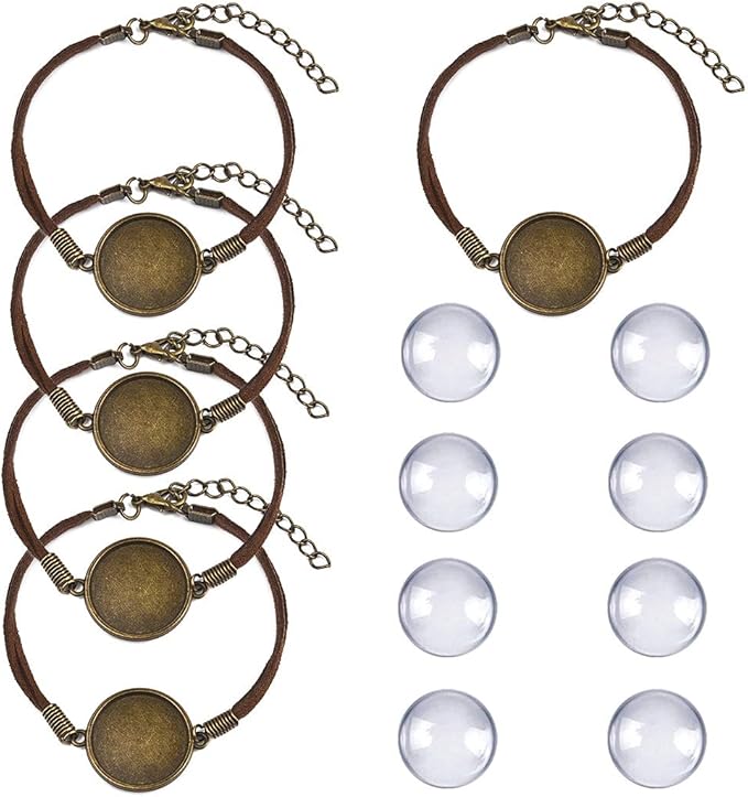 DROLE 40Pcs Bracelet Bezel Settings for Jewelry Making-20Pcs 20mm Round Cabochon Bezel Tray Blank Bangles Bracelets with 20mm Clear Glass Cabochons Bronze