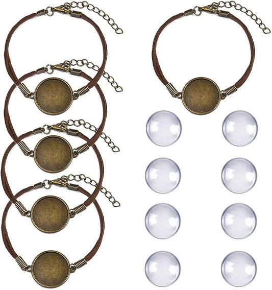 DROLE 40Pcs Bracelet Bezel Settings for Jewelry Making-20Pcs 20mm Round Cabochon Bezel Tray Blank Bangles Bracelets with 20mm Clear Glass Cabochons Bronze