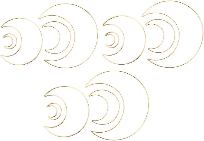 12 Pieces Assorted 4 Sizes Moon Star Heart Shaped Dream Catcher Rings Macrame Gold Metal Hoops for Floral Wreath Wall Hangings DIY Craft Supplies Home Decor (Moon)