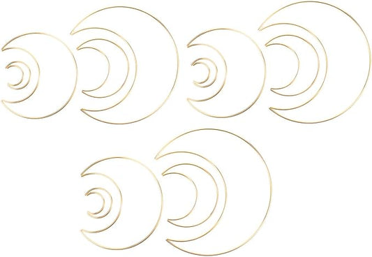 12 Pieces Assorted 4 Sizes Moon Star Heart Shaped Dream Catcher Rings Macrame Gold Metal Hoops for Floral Wreath Wall Hangings DIY Craft Supplies Home Decor (Moon)