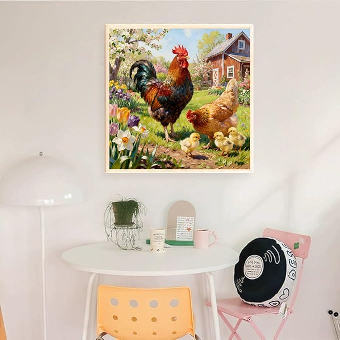 KYOQFVN Farm Counted Cross Stitch Kits for Adults, Rooster Stamped Cross Stitch Kits, Needlepoint Cross-Stitch Patterns Embroidery Kits Arts and Crafts for Home Decor 14×14Inch