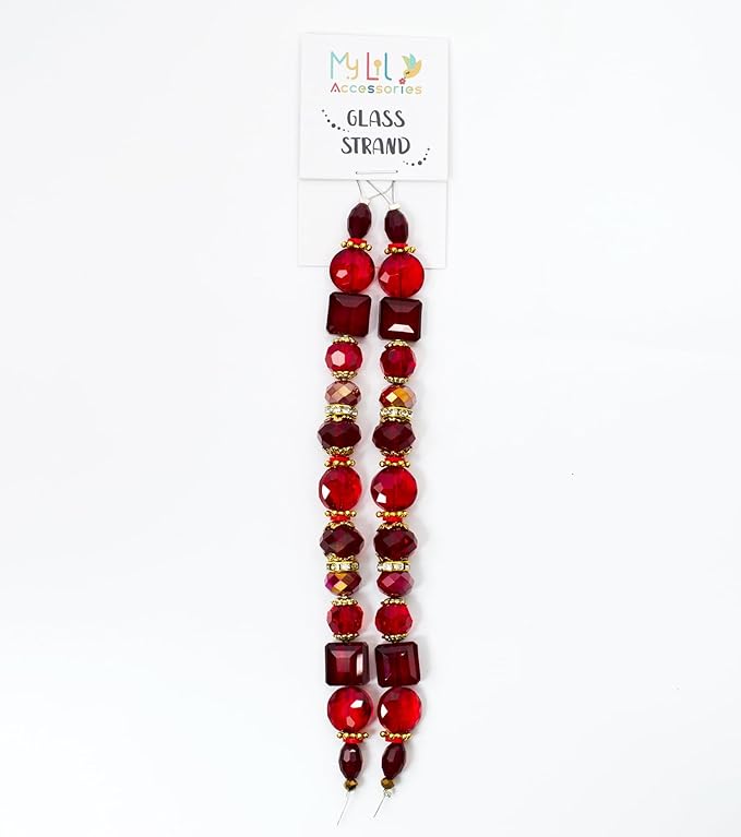 Glass Beads for Bracelets Jewelry Making Adults Keychains Bead Strand Large Unique Crystal Assortment for Craft Rondelle Faceted Flat Crackle Sparkly Bling Cute Pretty Beading Kit (2-pcs Red)