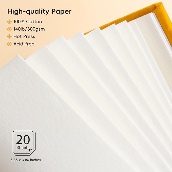 Arrtx Watercolor Sketchbook,100% Cotton Acid-Free 140lb/300gsm Hot Press Hardcover Watercolor Journal Notebook,20 Sheets 5.35 x 3.86 inches