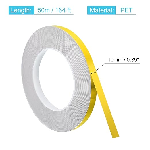uxcell Metallic Tape, 0.39 in x 164 ft Self Adhesive Metalized Polyester Film Tape Waterproof Shiny Washi Tape for Walls Graphic Arts Gifts Wrapping Crafts Decoration, Gloss Gold