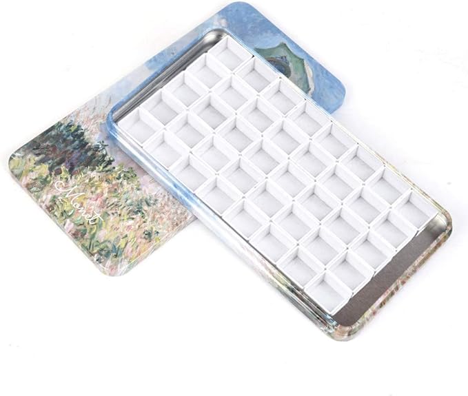 40Pcs Empty Half Pans with Magnetic Stripe Watercolor Paint Travel Tin Palette Case, Artist Paints Half Pan Kits for DIY Watercolor Oils or Acrylics Painting Art Drawing Monet