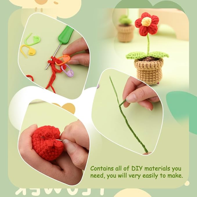 Crochet Kit for Beginner Learn to Animal Amigurumi Crochet Kit Adult Kit with Step-by-Step Instructions and Video Tutorials Cow Mushroom Potted Plant Coasters