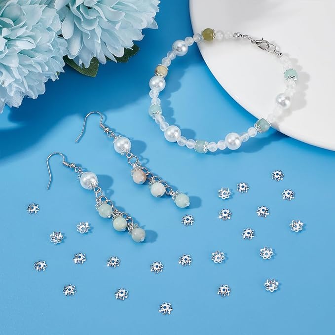 UNICRAFTALE 2000Pcs Silver Filigree Loose Spacer Beads 6mm Iron Flower End Caps Multi-Petal Bead Caps for Jewelry Making Crafts