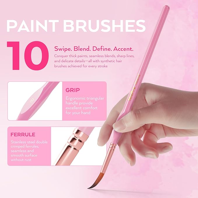 Nicpro 10PCS Micro Fine Detail Paint Brush Set, Aesthetic Pastel Small Miniature Fine Tip Detail Brushes Kit for Acrylic Oil Watercolor, Craft, Models, Miniatures, Rock Painting, Paint by Numbers