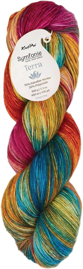 KnitPro Symfonie Fingering Weight Hand Dyed Variegated Yarn Skein | Extra Fine Merino Wool & Polyamide Blend for Knitting & Crocheting, Oeko-TEX Certified 400m, 100g | Terra Dragon Vine
