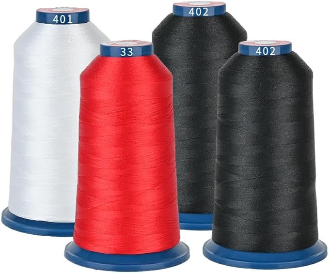 Richword Embroidery Thread 4 Rolls 4000M(4374Y) 40WT Polyester Thread for All Commercial Multi Needles and Single Needle Embroidery Machines,2Black+1White+1Red