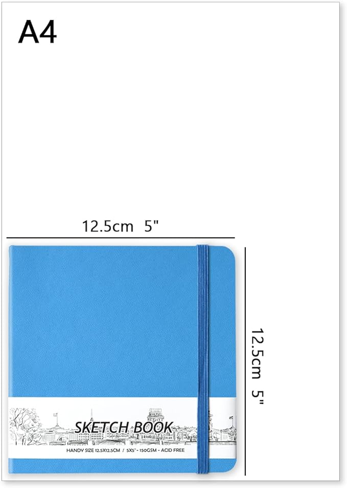 5" x 5" Hardcover Sketch Book,Small Mixed Media Sketch Pad,58 Sheets 150GSM Acid-Free Artist Drawing Paper,Travel Journal Blank Notebook for Adults Painting,Illustration,Art Supplies.Sky Blue