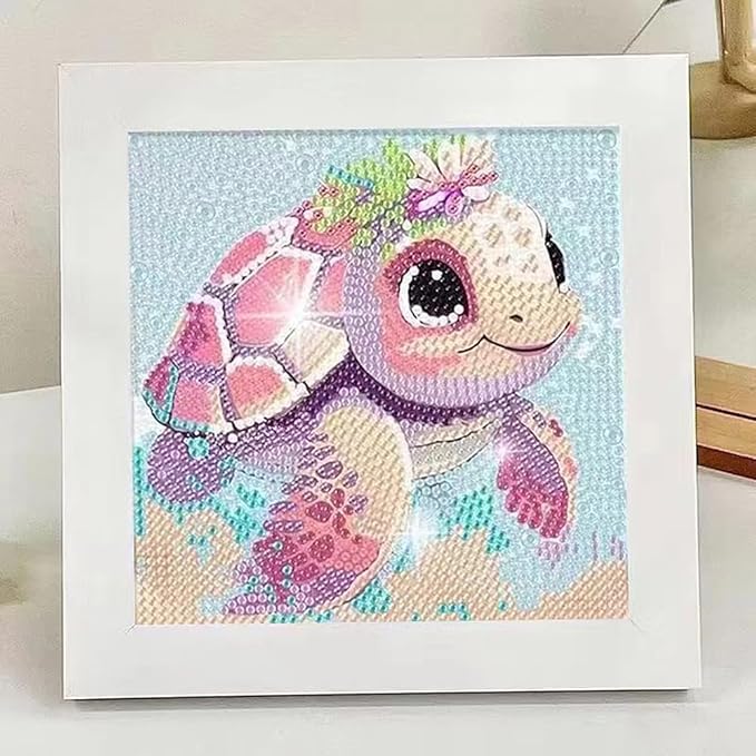 PERFECTSIGHT Cute 5D Diamond Art Kits with Wooden Frame, Kawaii DIY Painting Art for Adults Teen, Diamond Arts and Crafts Sets, Big Gem Full Drill Diamond Dots for Women Beginners (Turtle)