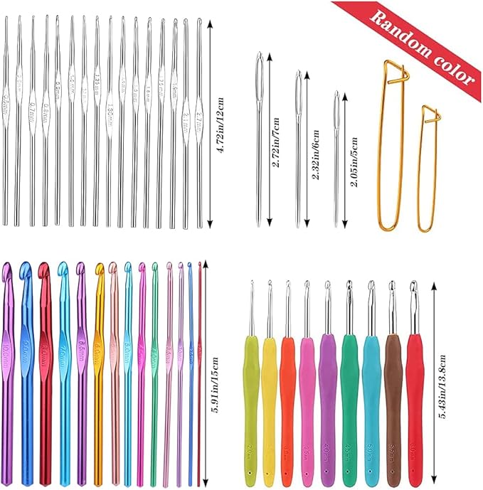 Mayboos 72 Pcs Crochet Hooks Set, Crochet Hooks Kit Plus Large Eye Blunt Needles Ergonomic Yarn Knitting Needles Marking Clips Tools Set with Crochet Needle Accessories
