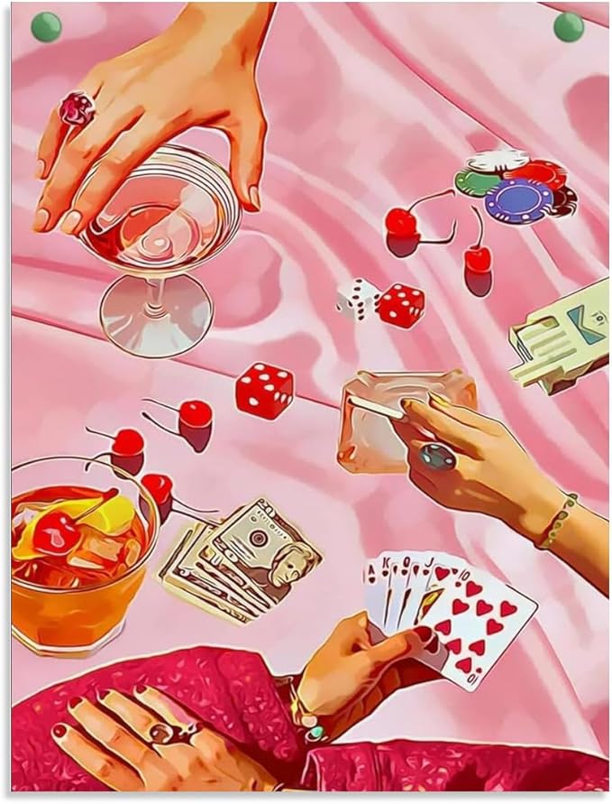 Tiwabb Vintage Poker Drinks Cross Stitch Kit for Adults, 12x12 cm, 11 CT, Modern, Retro, All Ages