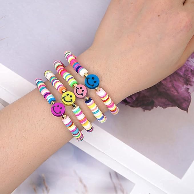200PCS Colorful Smiley Face Beads 10mm Round Happy Face Polymer Clay Beads for Jewelry Making