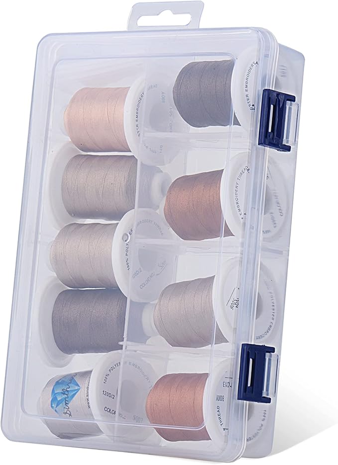 Simthread Embroidery Thread with Storage Box, 800 Yards Snap Spools 9 Brown Colors for Embroidery and Sewing Machine