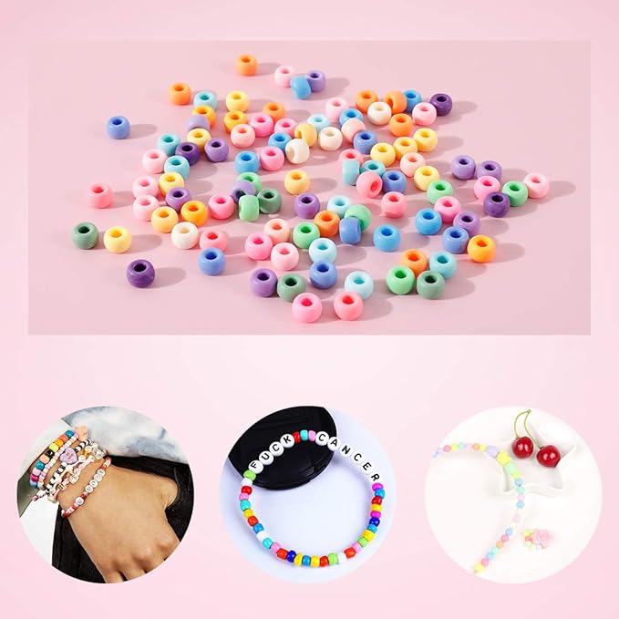 2600+pcs Pony Beads Kit, 18 Color Rainbow Kandi Beads Set, Multicolor Matte Plastic Jewelry Making Kit for DIY Craft Friendship Bracelet Necklace Key Chain