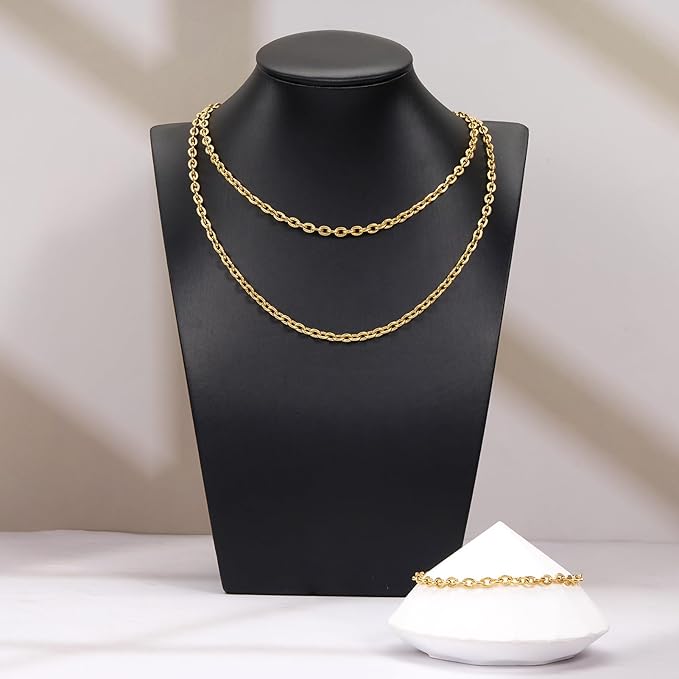 YOUBEIYEE 5 Meters Embossed Oval Jewelry Chains Bulk Gold Plated Stainless Steel Chain for Jewelry Making