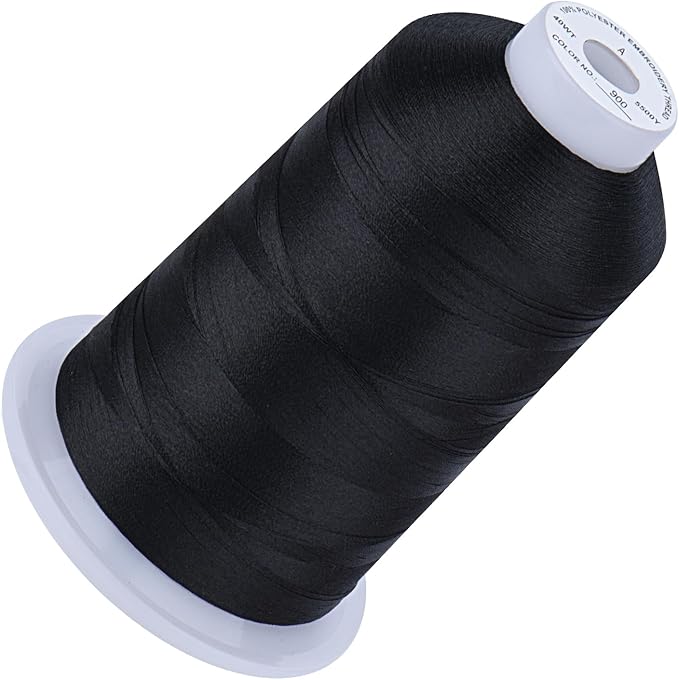 Simthread 5500Yds Embroidery Thread, 5000M High-Yardage 40WT 100% Polyester Thread – 170+ Vivid Colors, High-Speed Rated – Compatible with Brother, Singer, Janome & More - Black 900