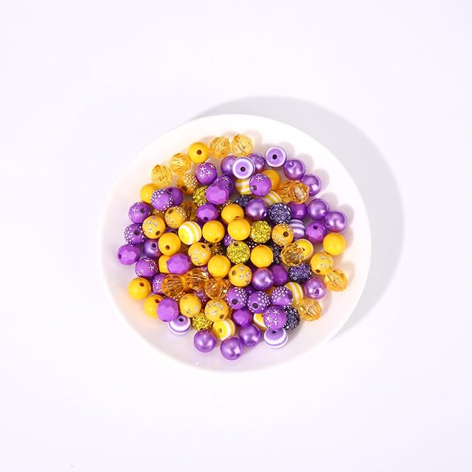HSWE Game Day Beads for Bracelets Making Kit Heishi Clay Pearl Letter Assorted Round Bead Gold Spacer Beads Football Charms for DIY Bracelets Necklace Jewelry Making (Purple Yellow Game Day Kit)