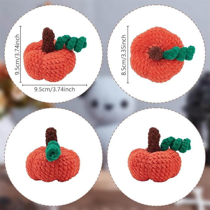ORIGACH 2 Set Halloween Plush Pumpkin Crochet Kit for Beginners,Complete Crochet Starter Kit with Video Guide, Yarn & Tools, CrochetingGifts for Halloween Decor