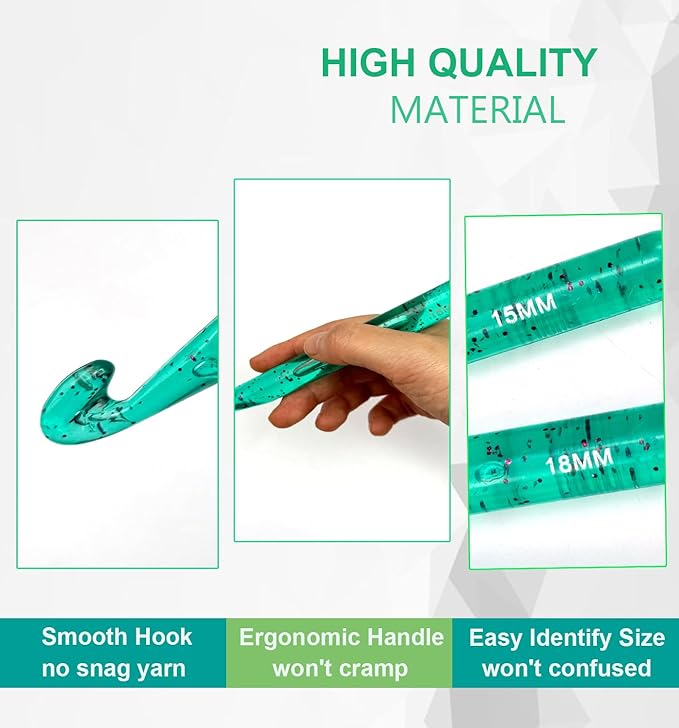 Weabetfu 18mm Large Crochet Hook,Huge Crochet Hooks for Chunky Yarn,Ergonomic Knitting Giant Crochet Needles,Big Crochet Hooks for Knitting Yarn Carpet Scarf Wool Roving, Green