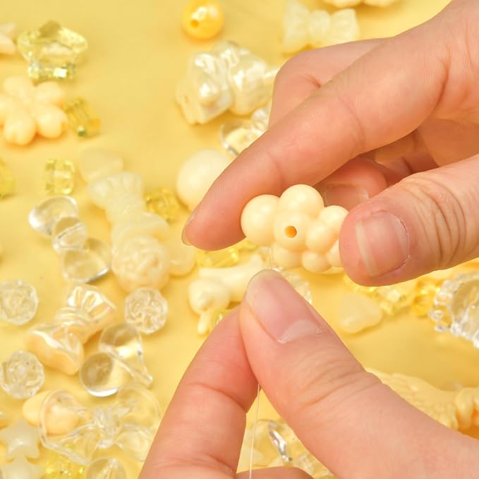 ABONDEVER 245-300Pcs Assorted Acrylic Beads for Bracelets Making Cute Star Bow Flower Candy Heart Gummy Bear Butterfly Beads for DIY Jewelry Crafts Keychain Necklace Phone Charms(Yellow)