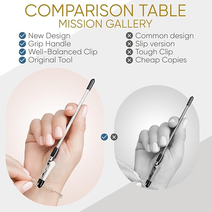 Bracelet Helper Tool - Fastener Helper Tool for Bracelet, Necklace, Jewelry, Watch - Clip, Clasp Helper - Easy to Put on Yourself, Portable, Made of Metal, Silver