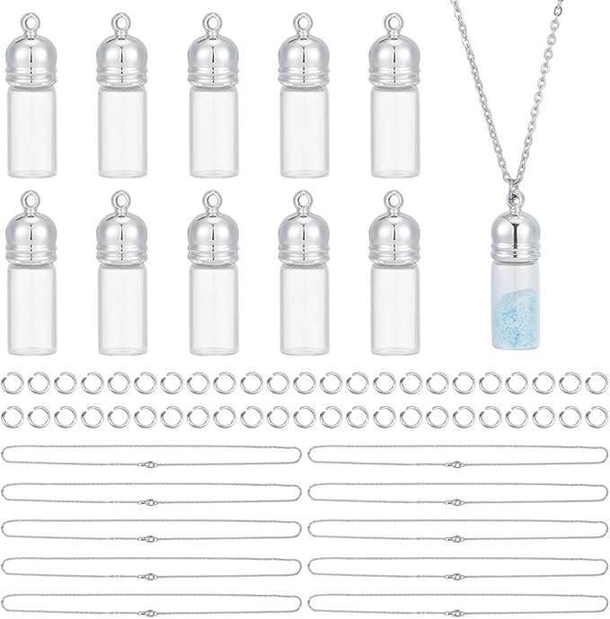 UNICRAFTALE 10 Sets Glass Vial Necklace Making Kit 17.7 Inch Glass Vial Pendant Necklace Wish Bottles Hourglass Memorial Keepsake Cremation Ashes Holder Memory Container for DIY